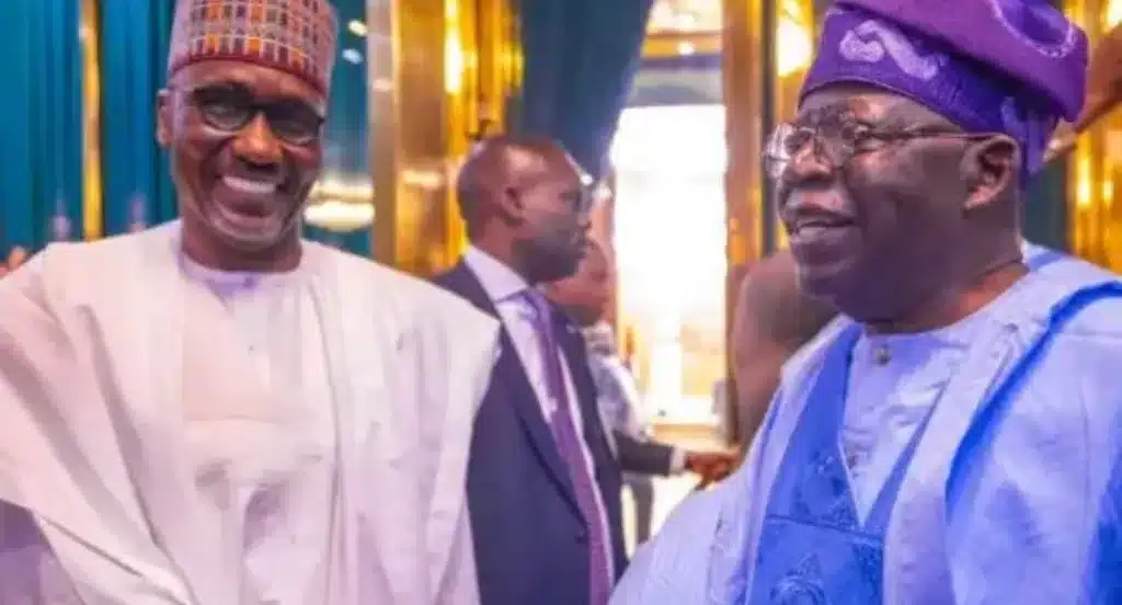 A photo showing President Bola Tinubu and Mallam Mele Kyari. 